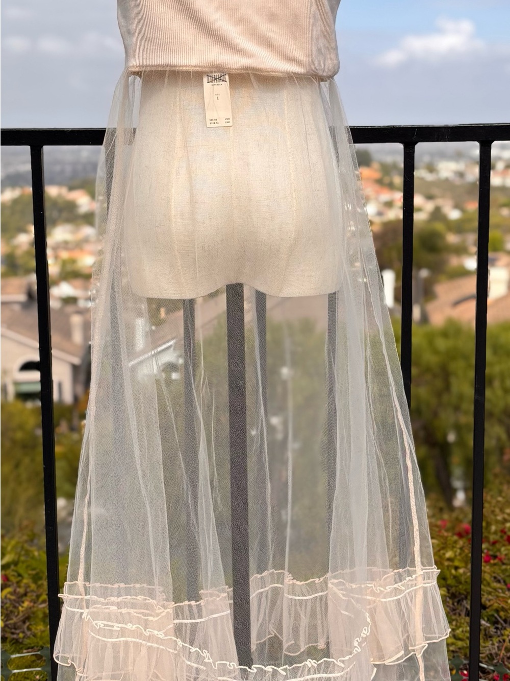 NWT! Anthropologie Sheer Tulle Maxi Dress Chai Adjustable Straps ~L - Picture 5 of 7